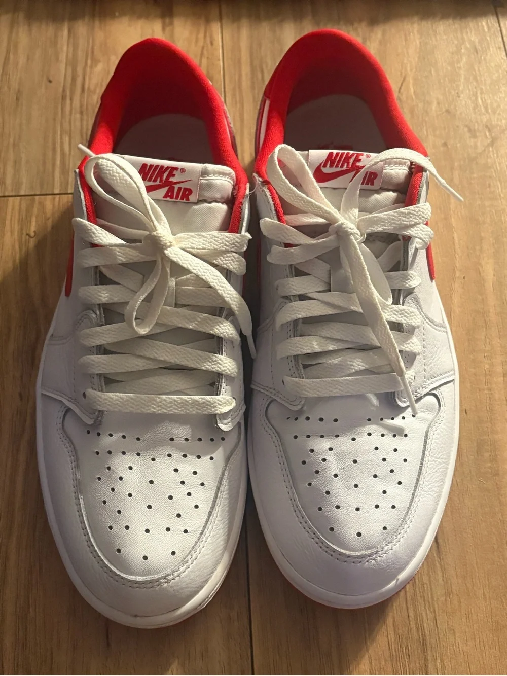 Nike White and Red Low Top Sneakers Jordan